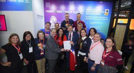 Presidentes do Confea e da ABNT anunciaram o convênio no estande do Programa Mulher durante a 78ª Soea, em Gramado (RS) 